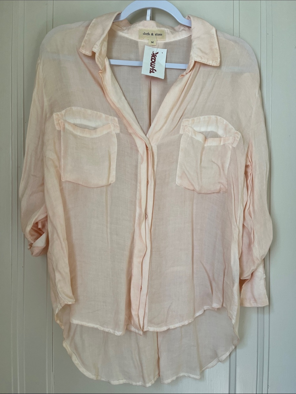 cloth & stone Light Peach Button-Down Blouse Sheer Washed Finish Size M NWT